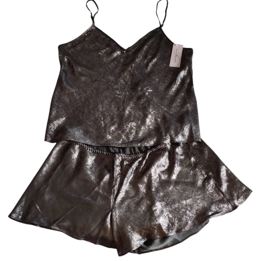 Linea Donatella Metallic Black Camisole and Shorts Set
